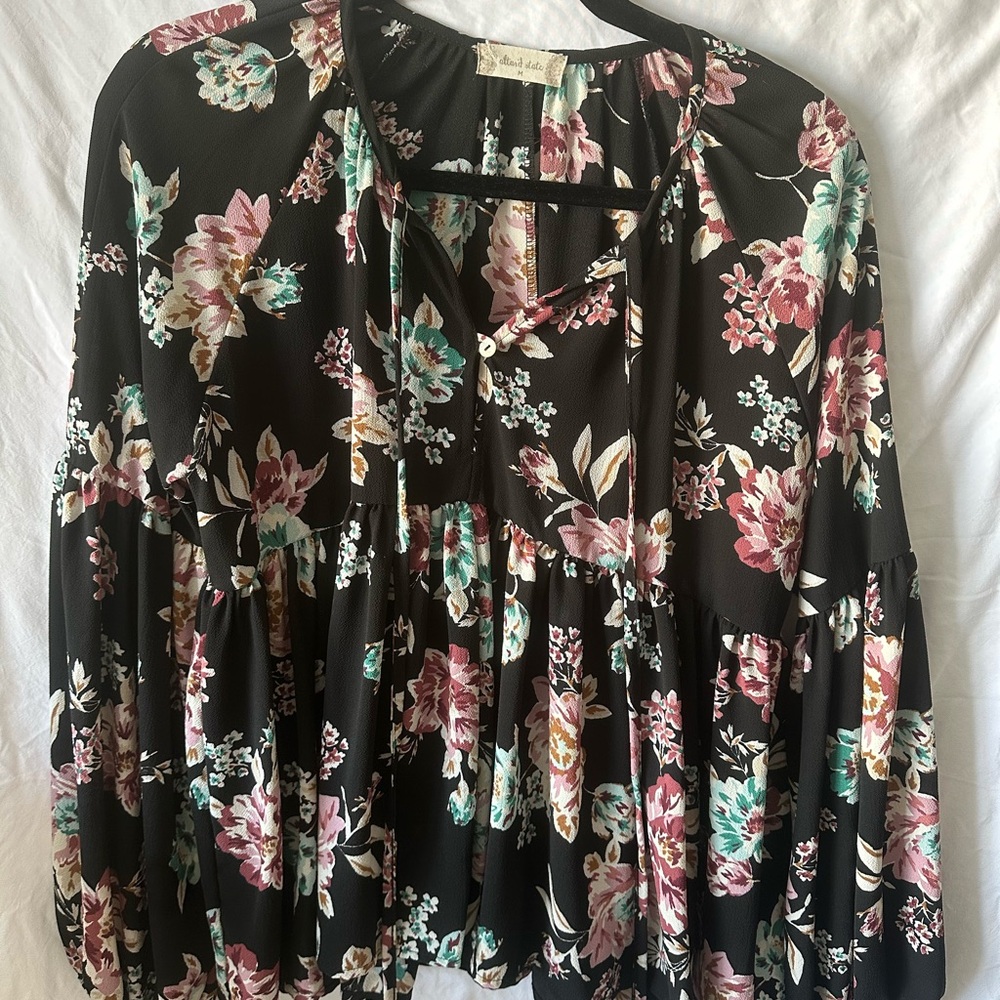 Altar'd State Black Floral Blouse